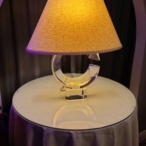 SIGNED VAN TEAL CRYSTAL CLEAR LUCITE EGYPTIAN THEMED TABLE LAMP